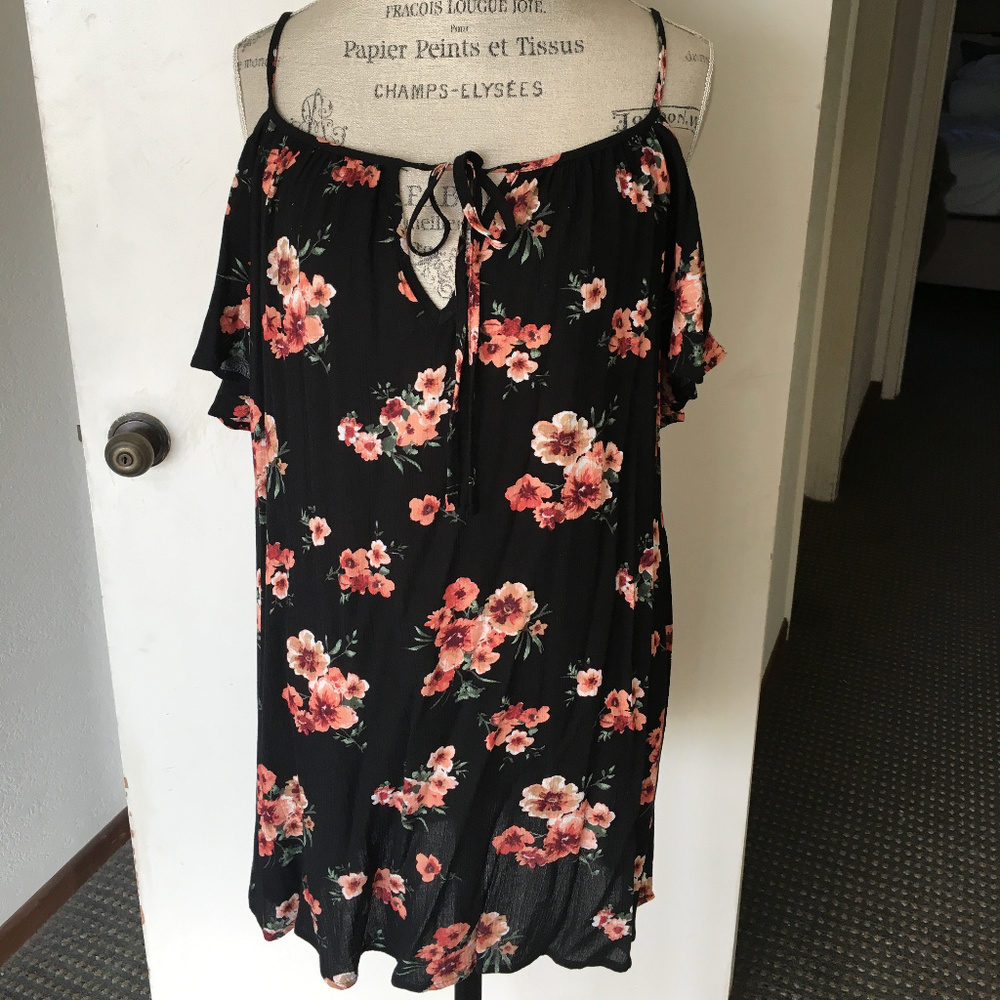 Off the Shoulder Black and Floral Sundress